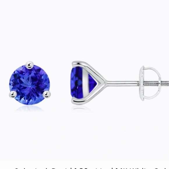 Black Jack 1.00 Ct. Martini-Set Round Tanzanite Stud Earrings White Gold 925 - Picture 1 of 6